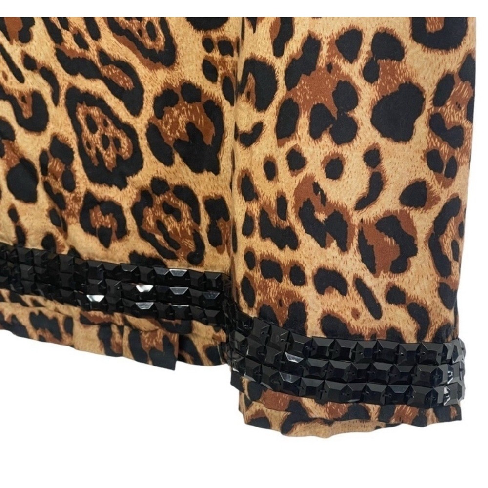 VTG‎ Leopard Print Beaded Hem Pencil Skirt Glam Night Out Date Night Party Sz 18 - Picture 7 of 10